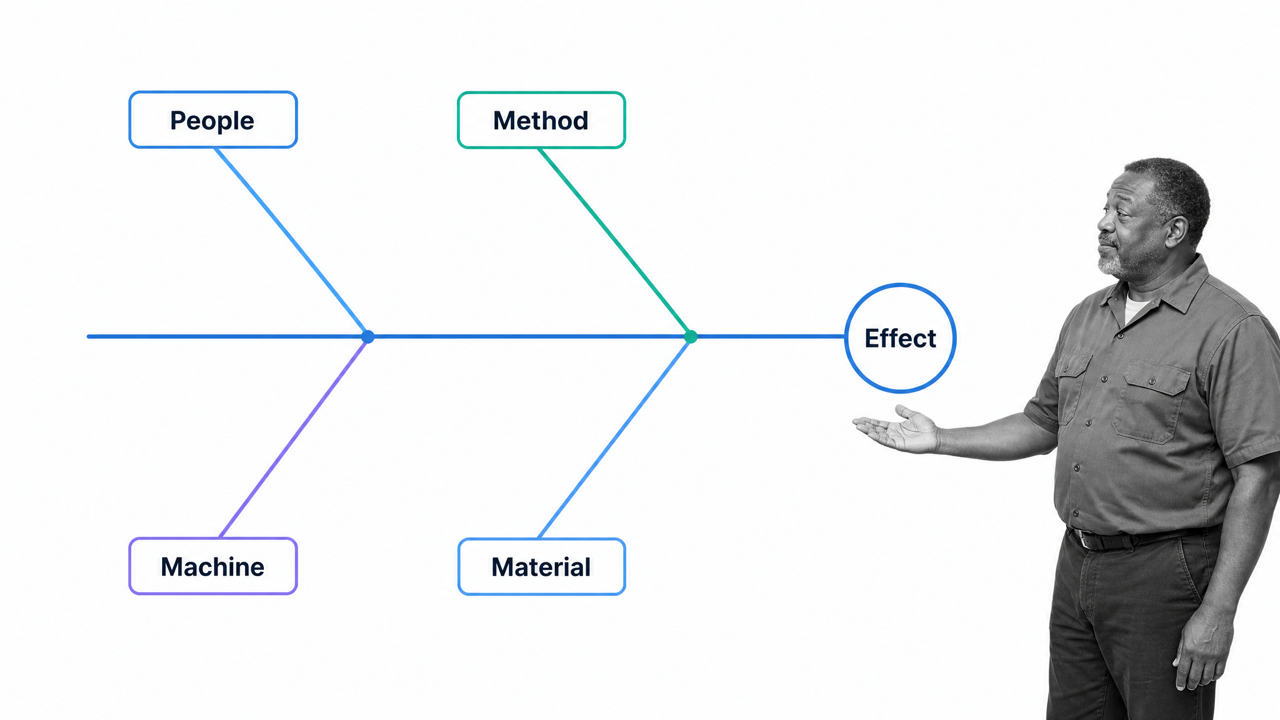 Fishbone diagram organizing possible causes around one effect