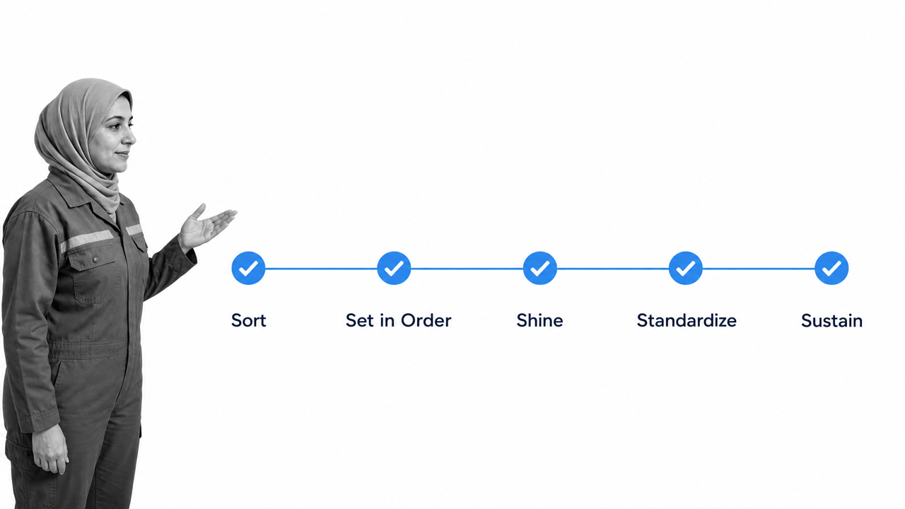 5S audit board for Sort Set in Order Shine Standardize and Sustain