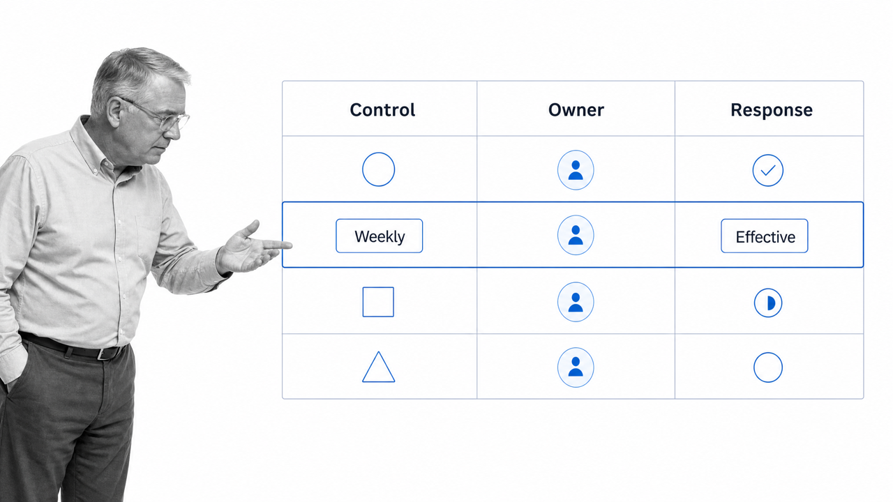 Control plan tracking owner metric frequency response and effectiveness