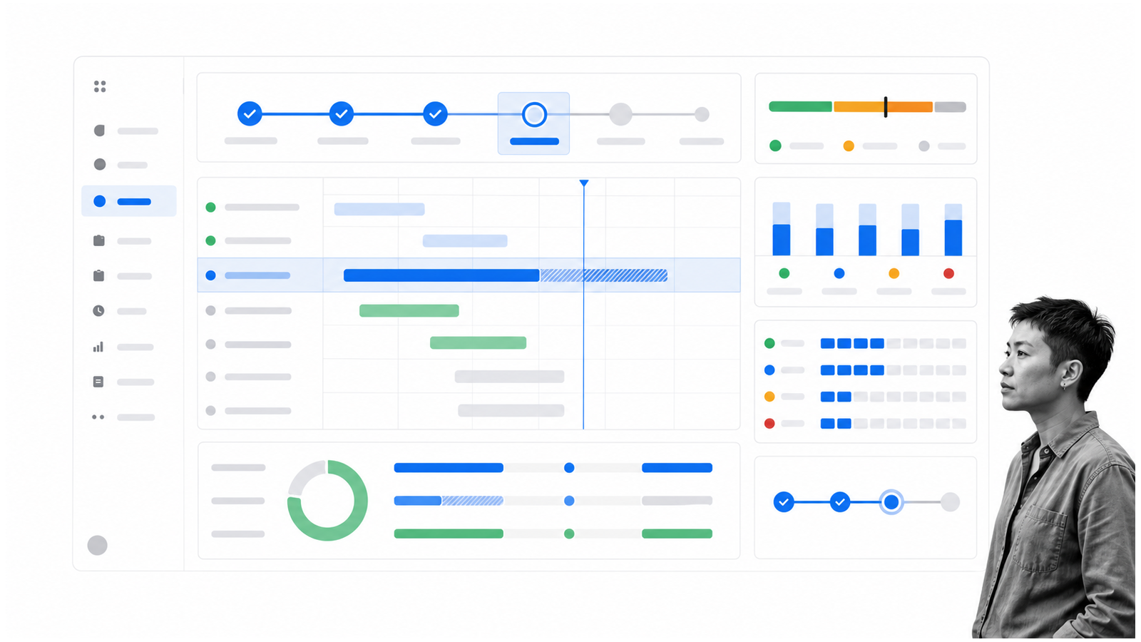 Scoro professional-services project plan, utilization, and margin controls shown as a Smartsheet alternative.