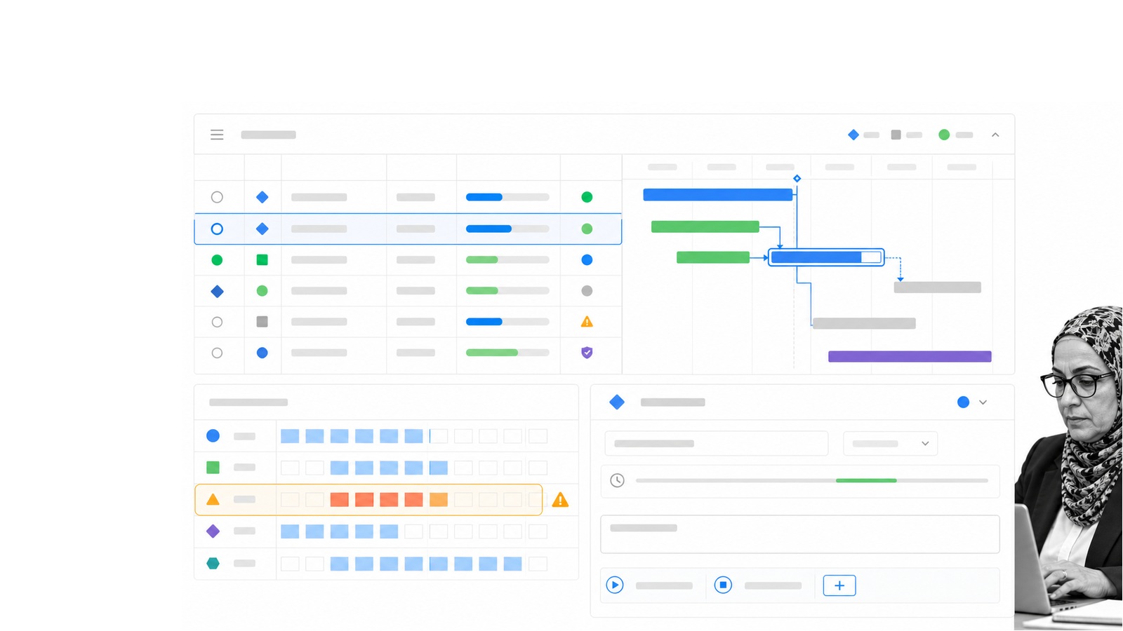 Zoho Projects milestone plan, Gantt view, workload, and time tracking shown as a Smartsheet alternative.