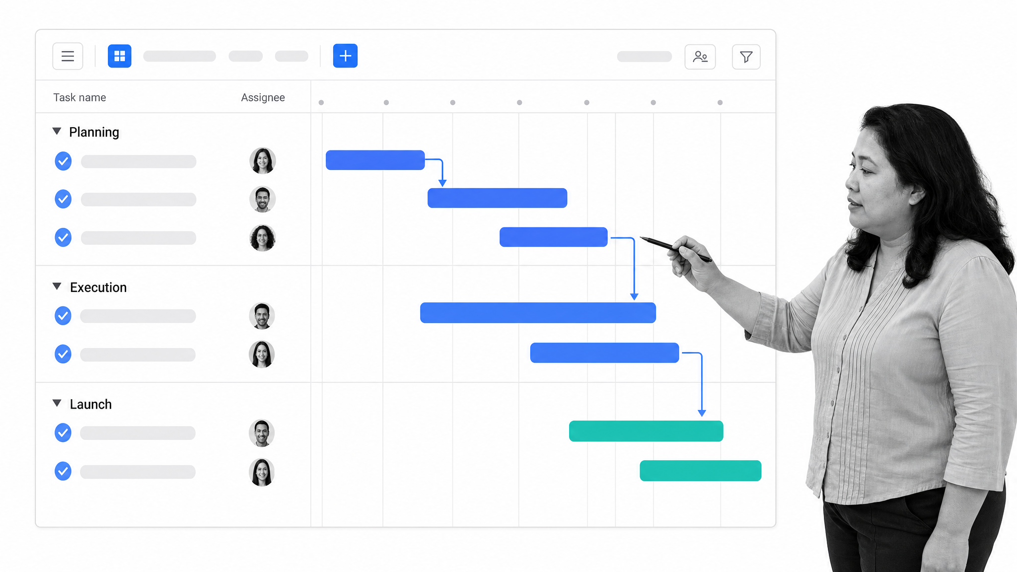 Asana project timeline view used for team collaboration