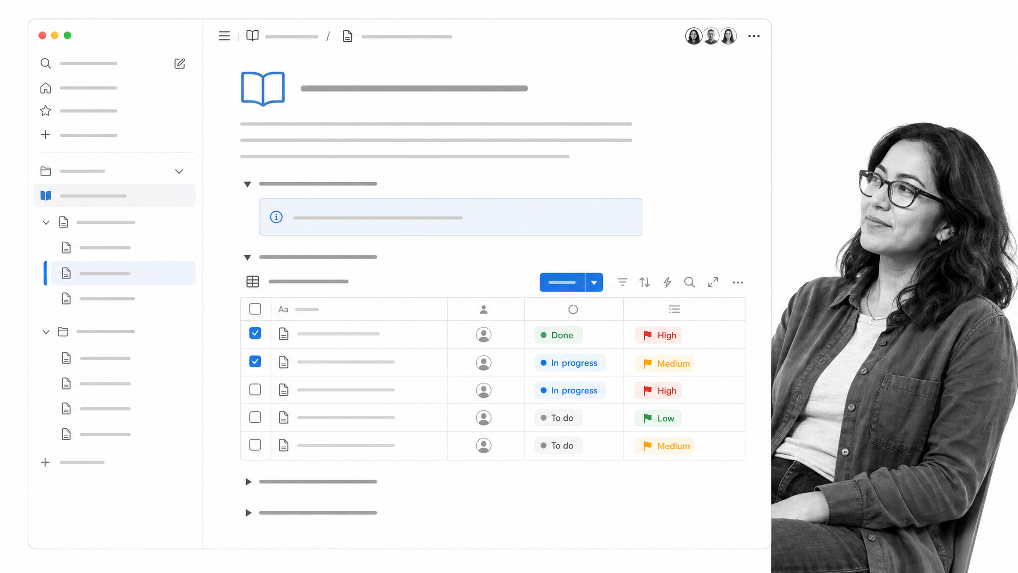 Notion wiki page with an embedded database used for team collaboration