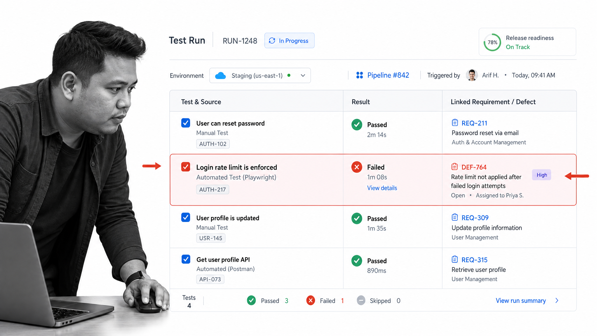 Qase test run combining manual cases and pipeline results