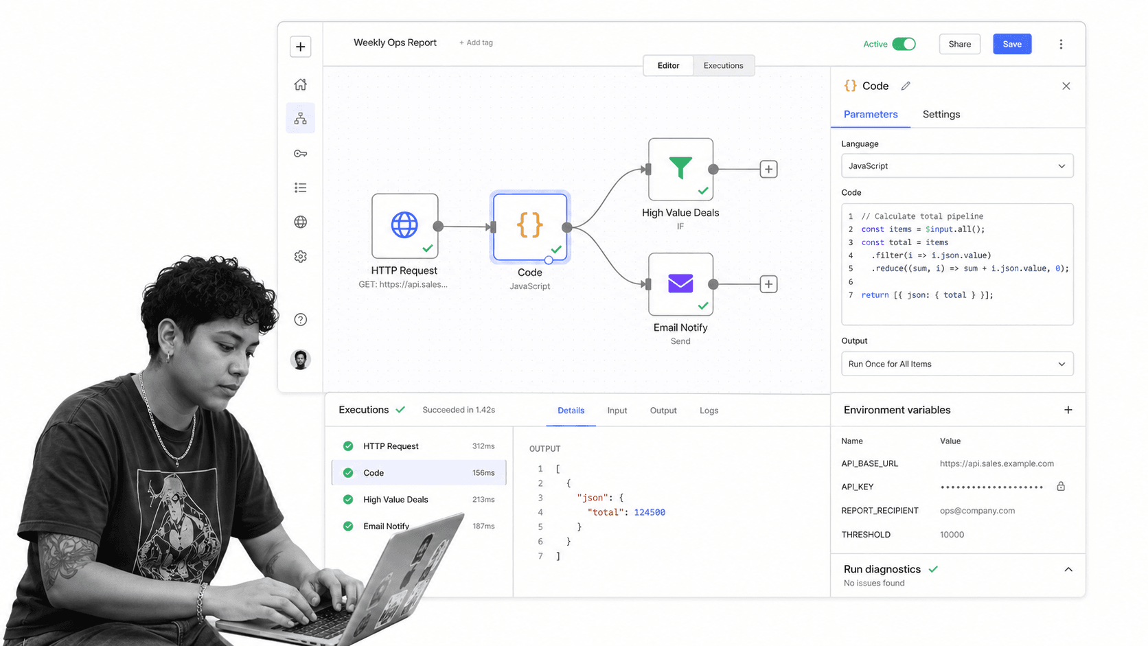 n8n Workato alternative interface for Technical teams that want node-based workflows