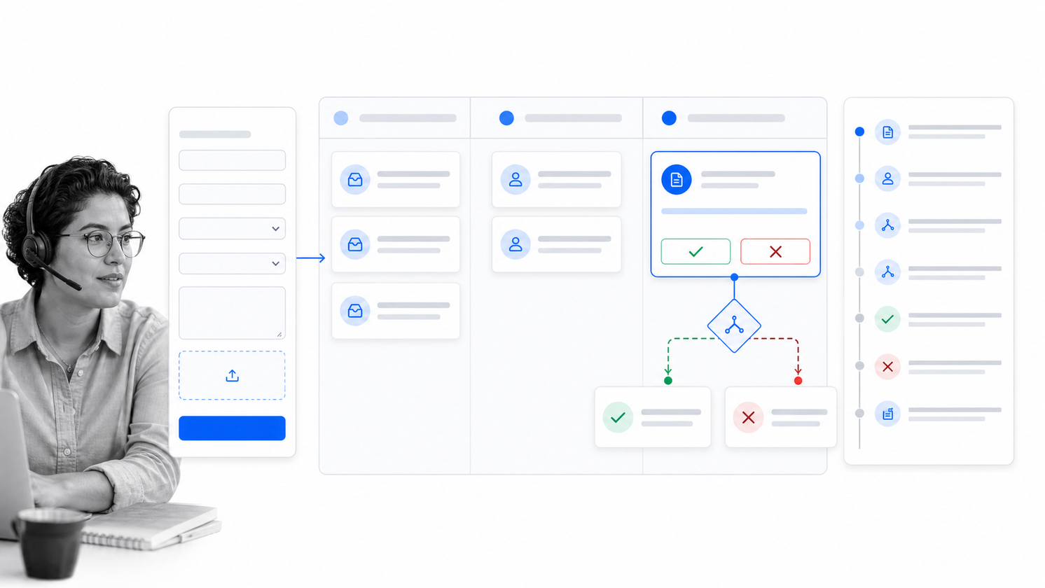 Pipefy request workflow with public form, visual pipe stages, conditional routing, and approval card