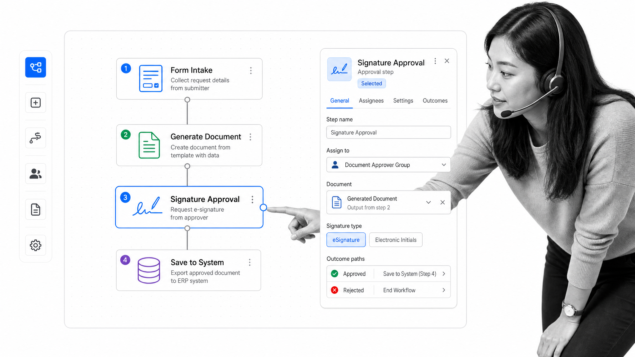 Nintex workflow designer with form and document actions illustrating its workflow management approach