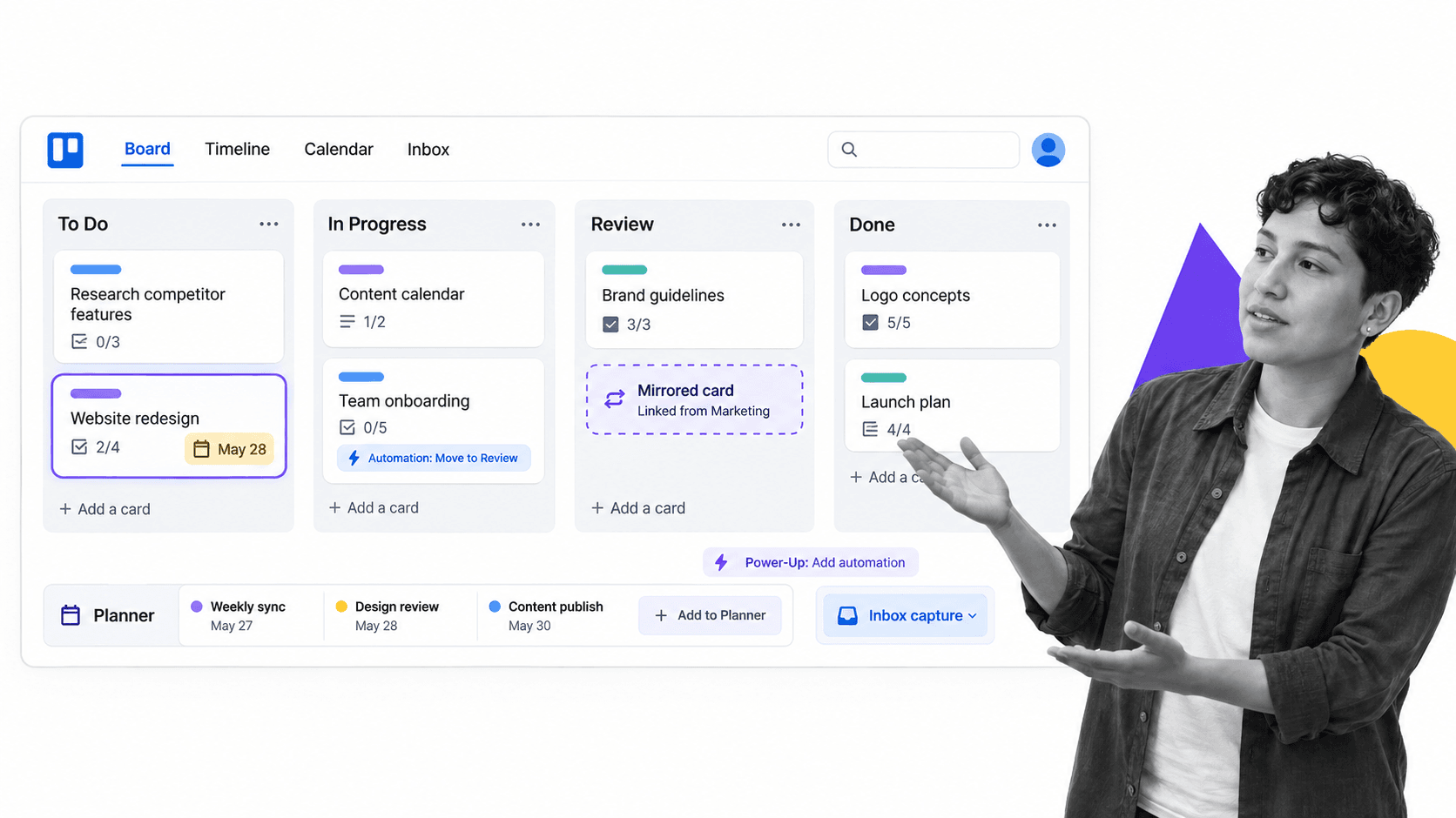 Trello product surface for simple Kanban planning and lightweight team coordination