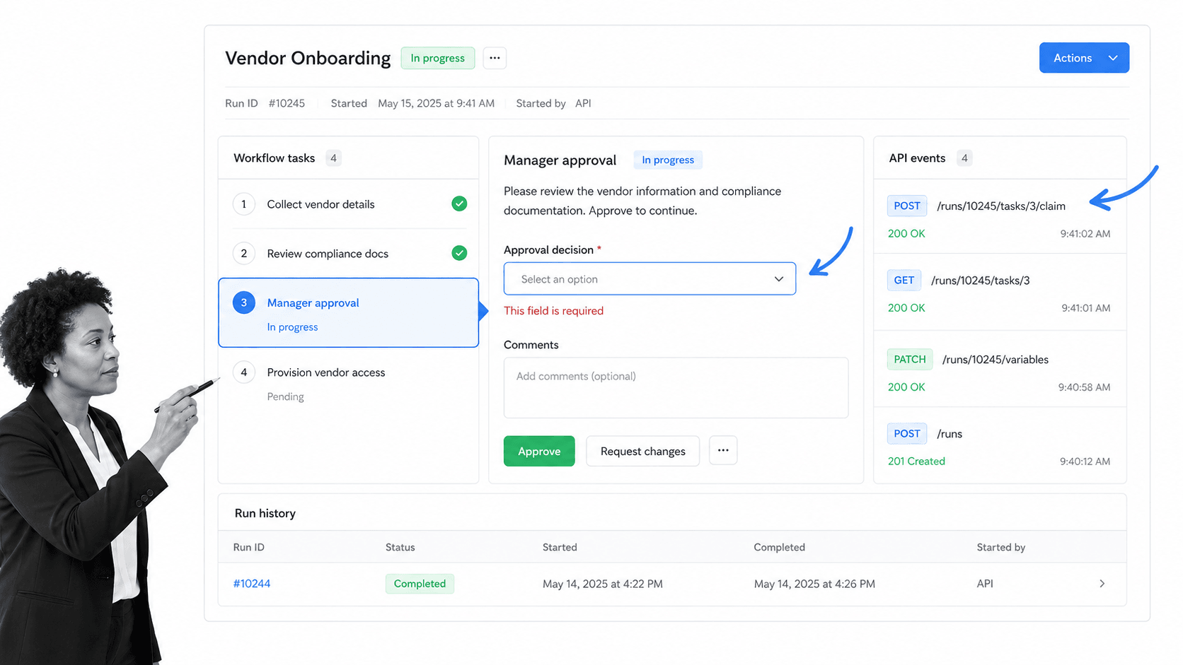 Process Street controlled workflow run for headless BPM execution