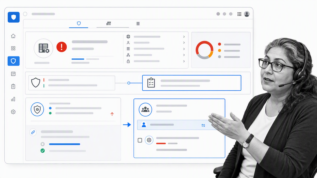 ServiceNow IRM workspace linking a critical service control gap to remediation work