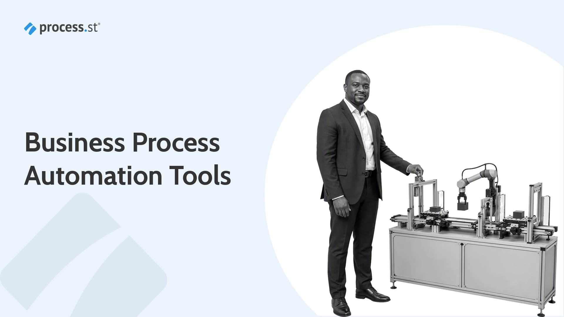 Business process automation tools represented by an operations manager and an automated production line