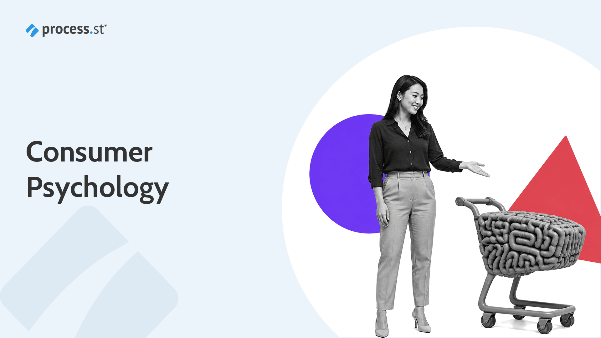 Startup founder presenting a shopping-cart-shaped brain model for digital consumer psychology