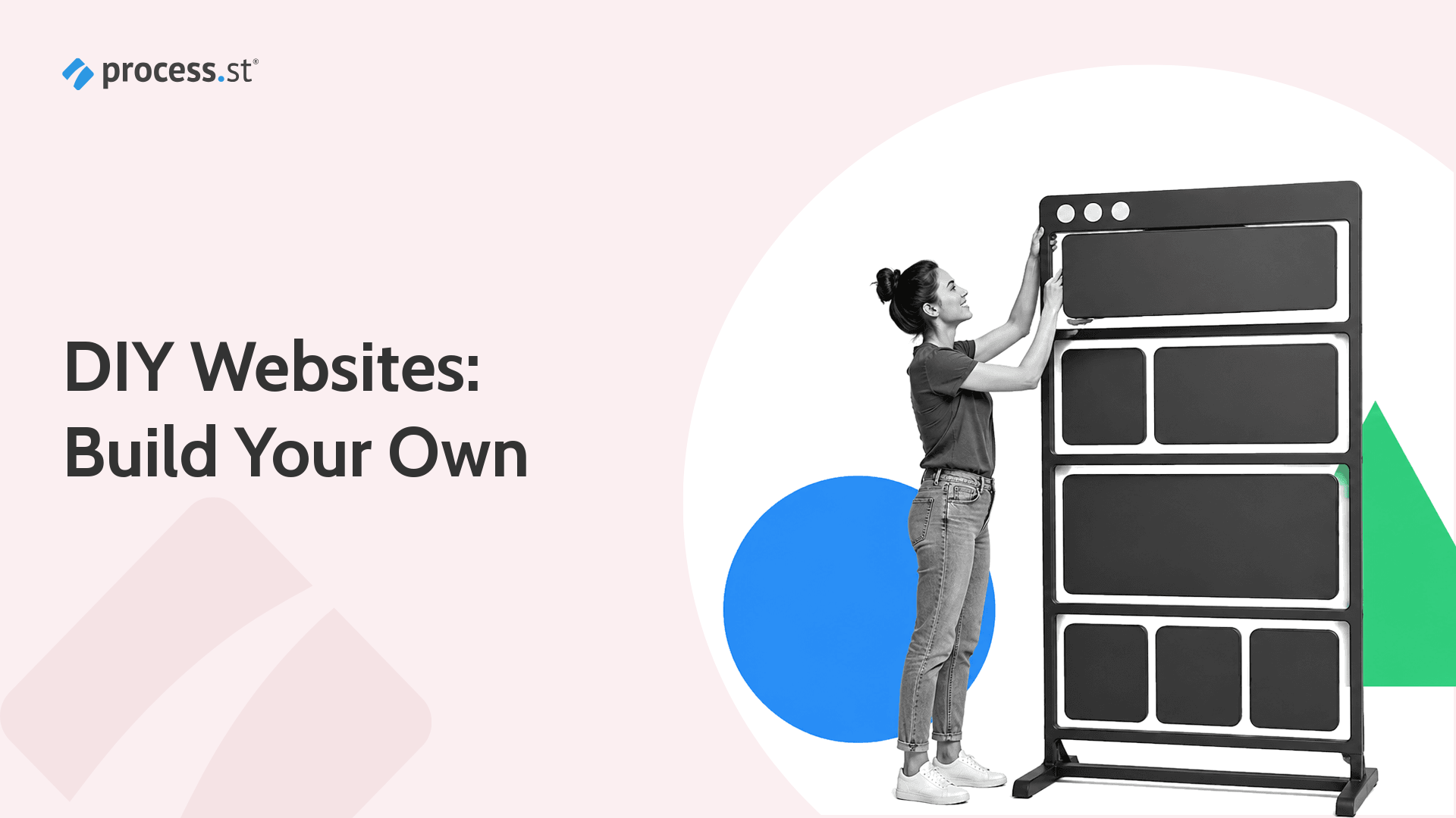 Website creator assembling a physical browser-window frame for a DIY website