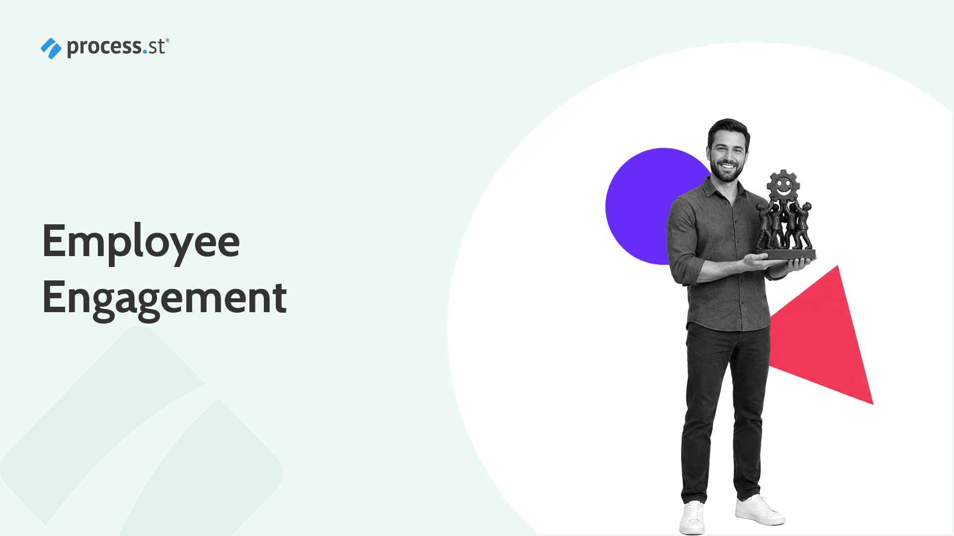 Employee experience leader presenting a team engagement and productivity trophy