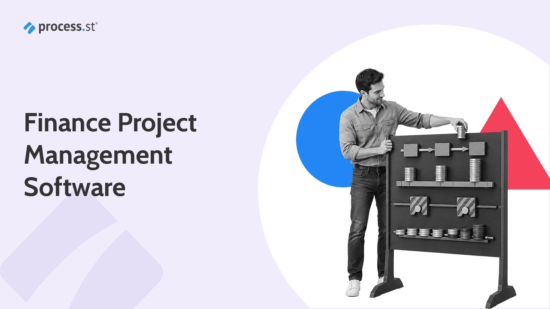 Finance project management software represented by a controller balancing project budget stacks across milestones