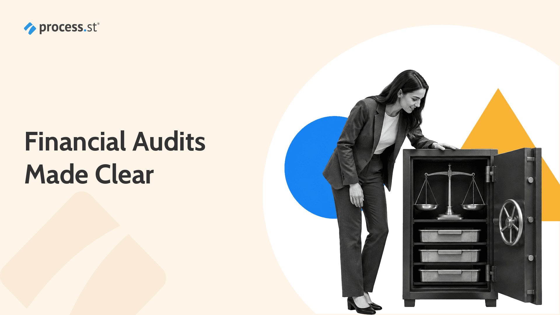 Financial auditor inspecting a secure evidence vault with an integrated balance mechanism