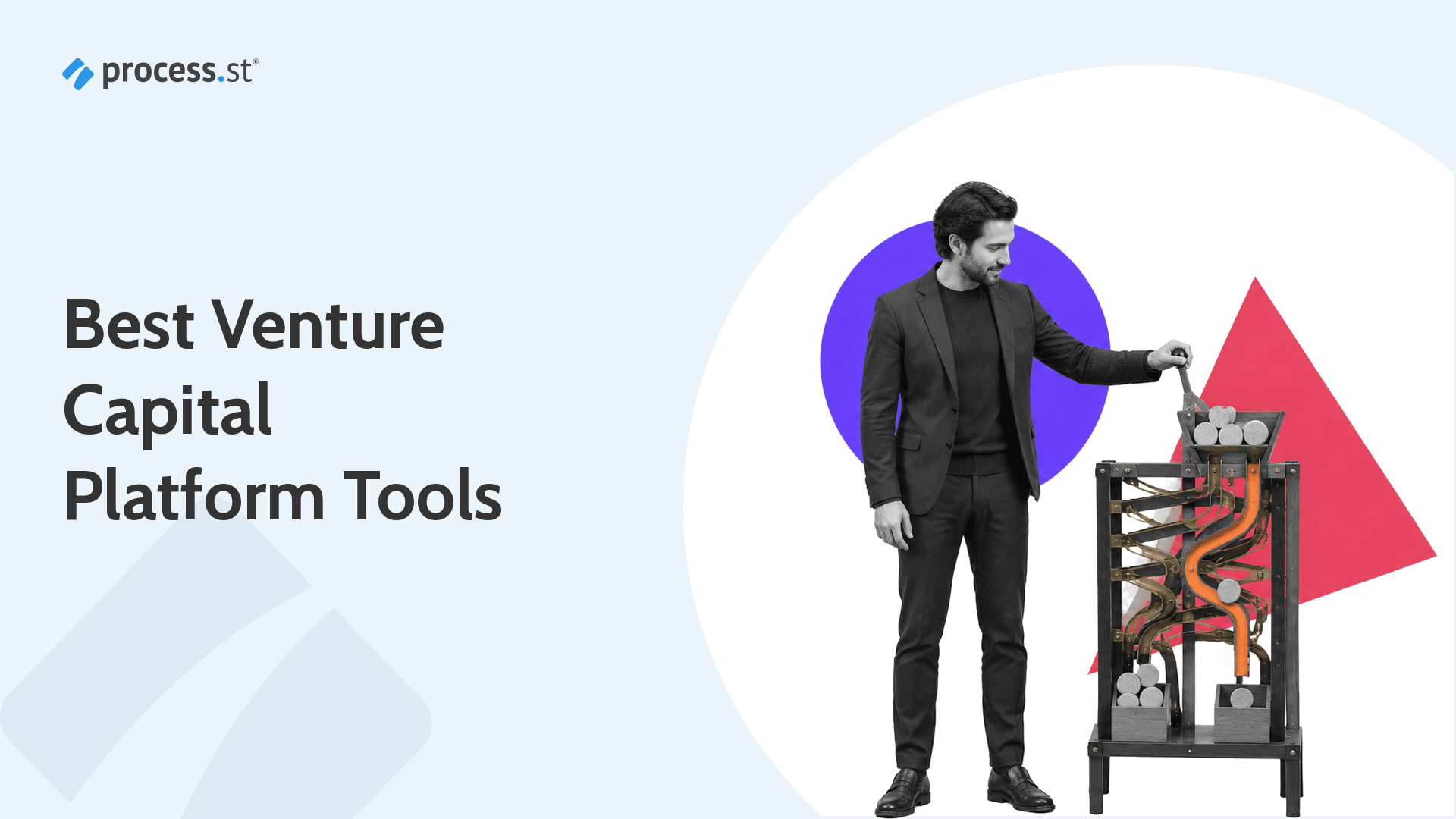 Venture capital platform tools represented by an operator routing opportunities through a deal-flow sorting machine