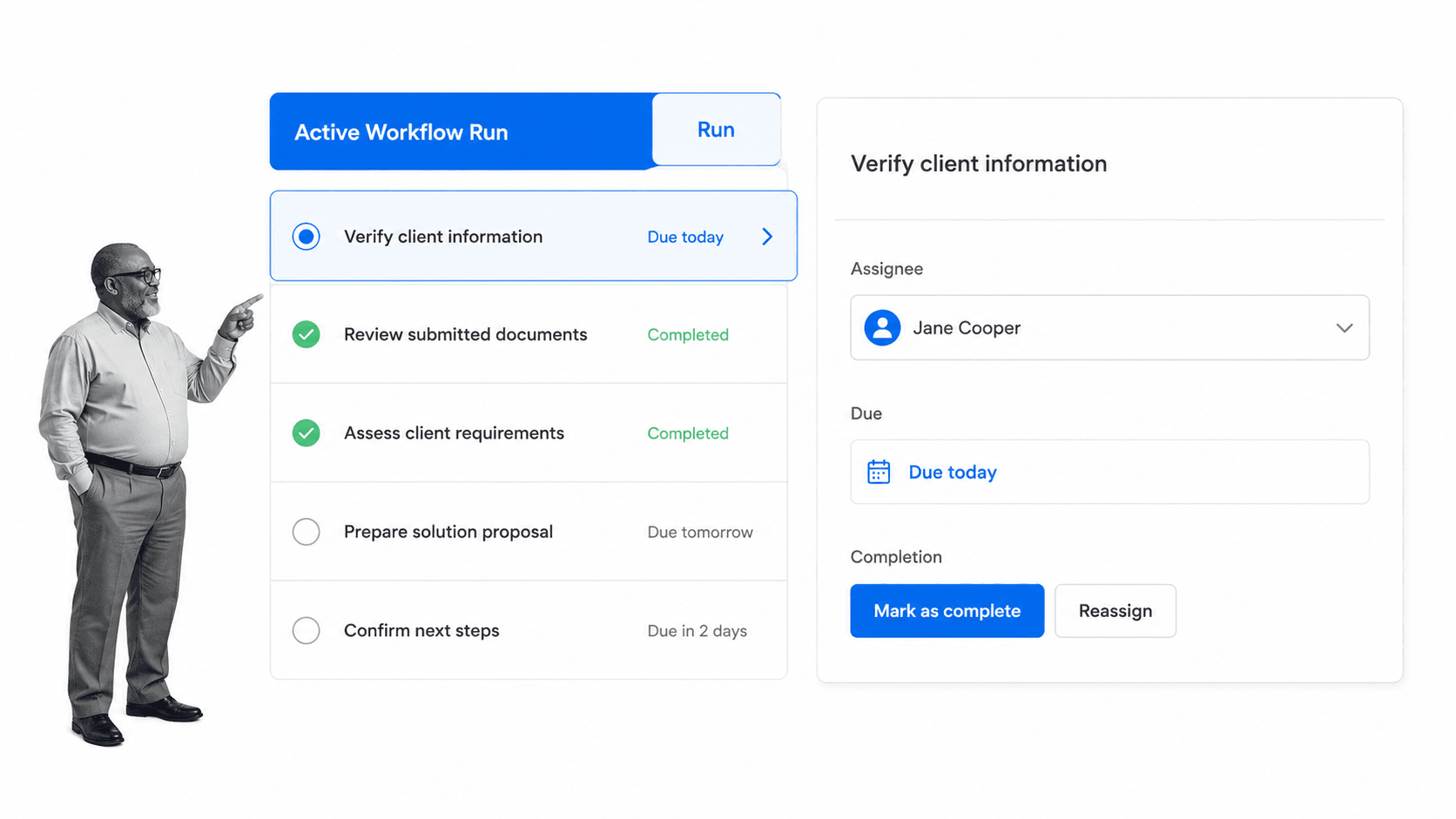 Running an assigned checklist with progress and due dates