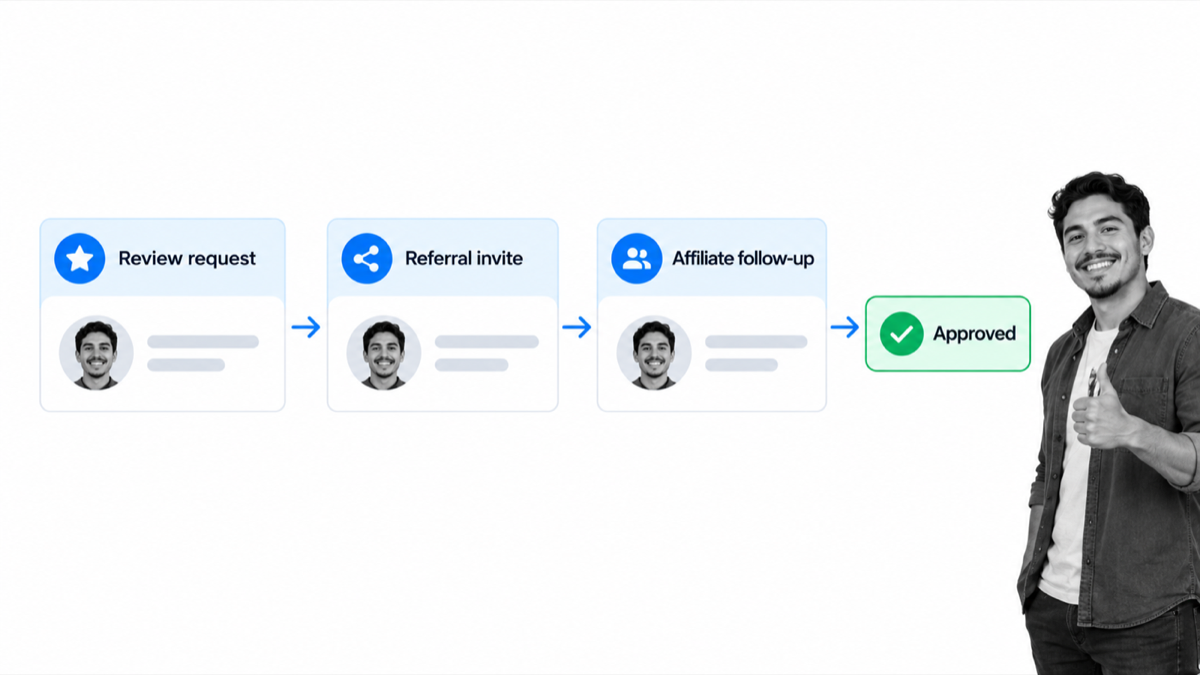 Customer advocacy workflow connecting reviews, referrals, and affiliate follow-up
