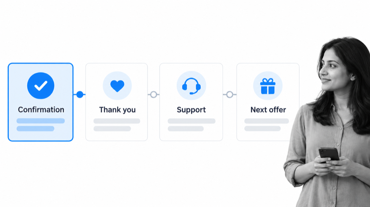 Post-purchase retention sequence from confirmation to the next offer