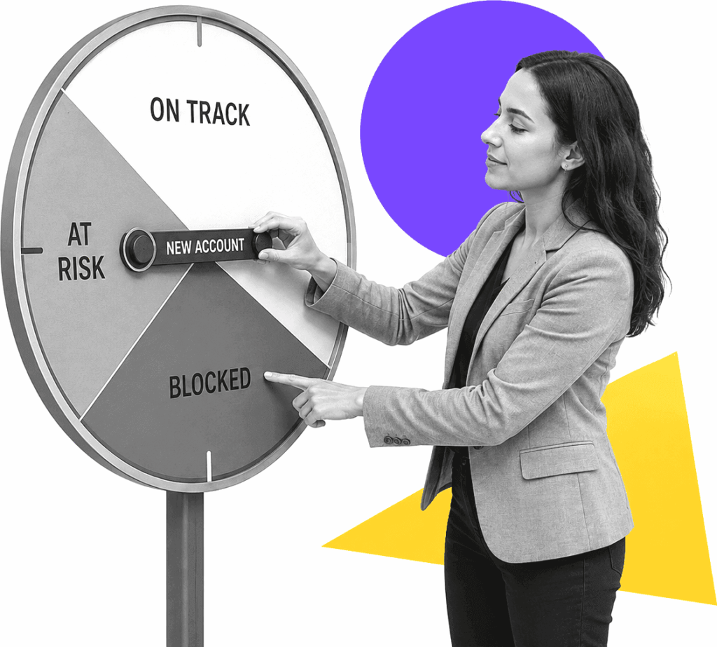 Customer success manager examining a customer onboarding status board.
