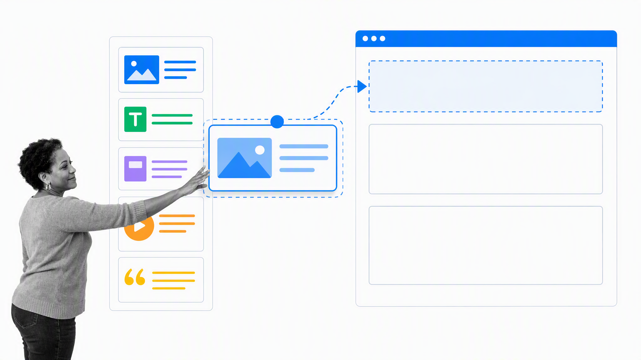 Creator moving a content block into a visual DIY website builder
