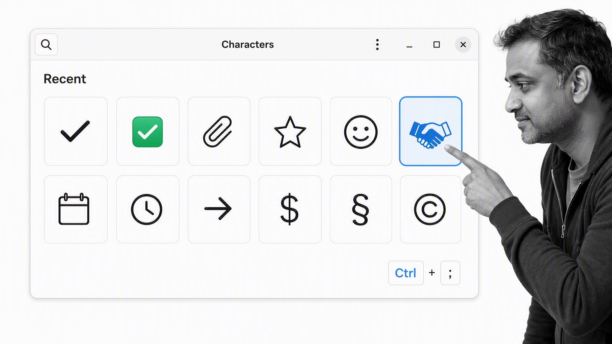 Selecting emoji in the Ubuntu Characters picker