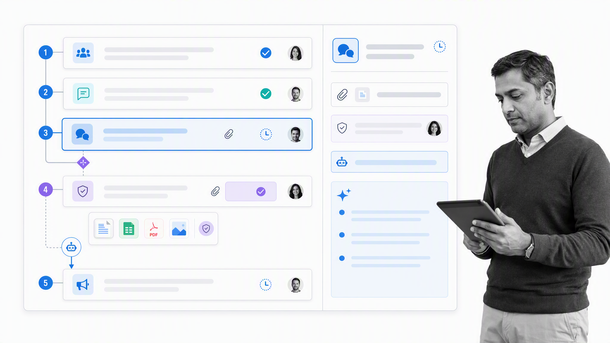 Recurring employee engagement workflow with assignments, approval, automation, and an AI summary