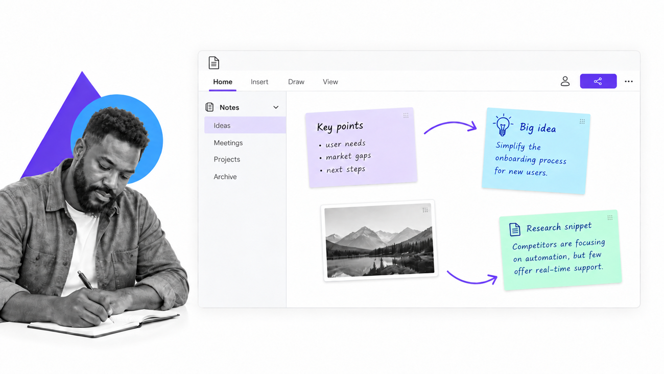 Freeform note blocks arranged across a spacious page