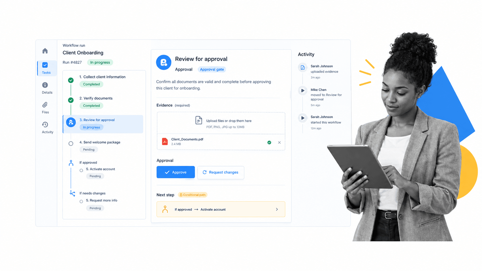 Process Street workflow run with approval and evidence fields