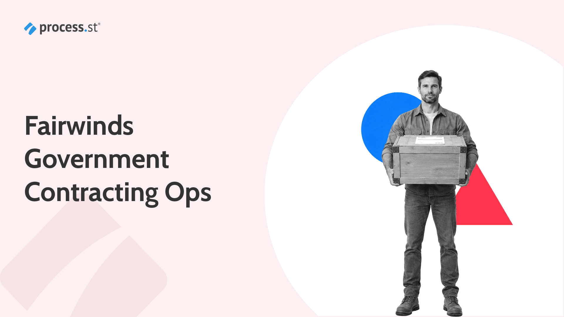 Operations vice president at a government contracting reseller carrying a sealed shipping crate with its packing manifest attached