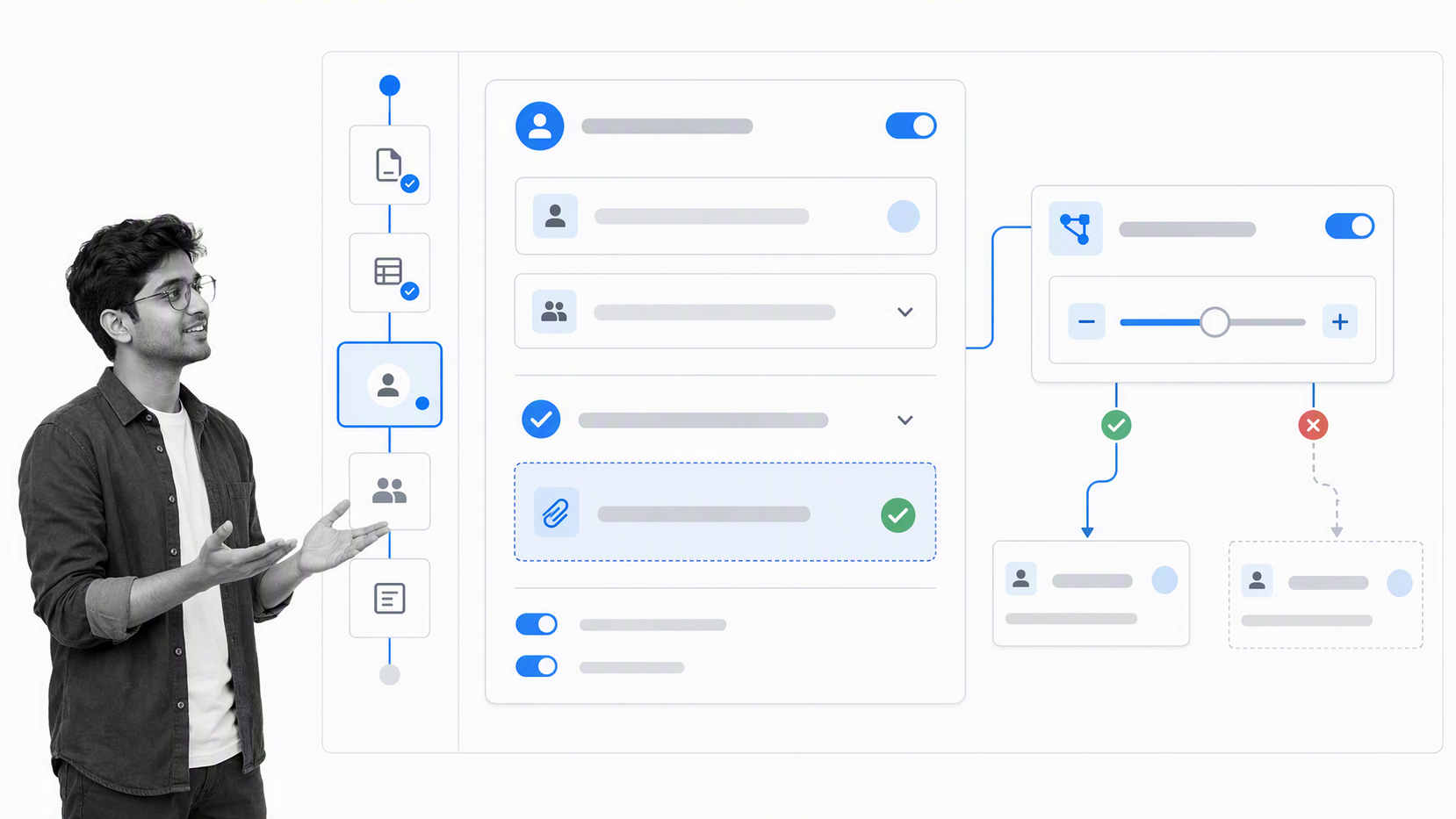 Process Street workflow editor with conditional finance approval routing