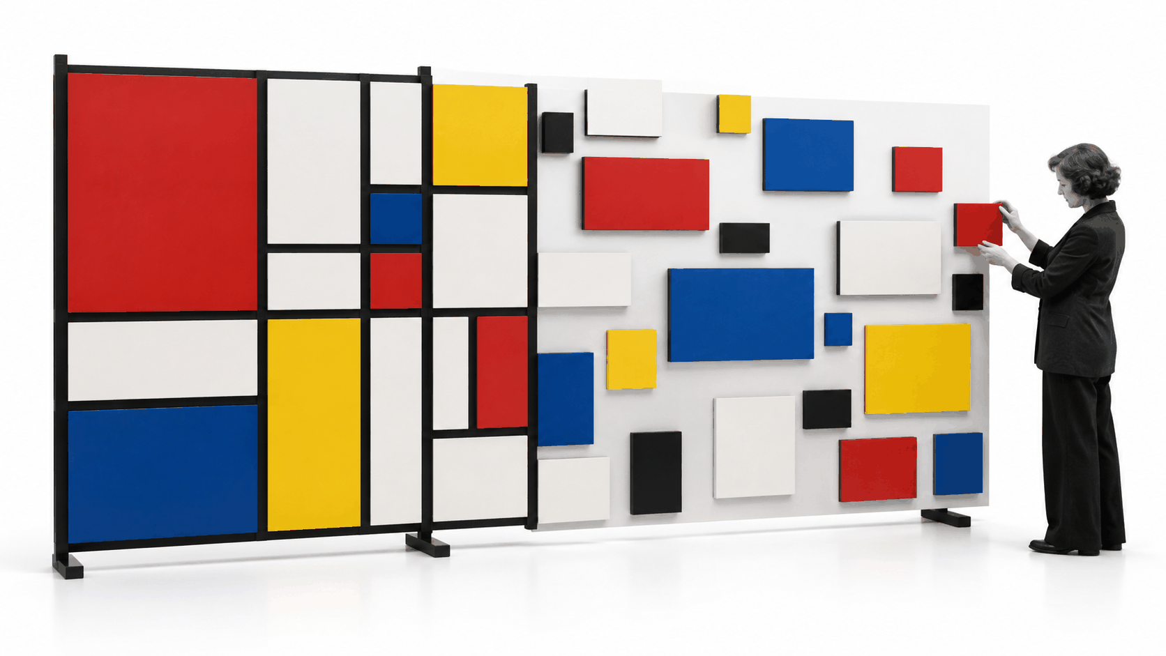 Mondrian grid transitioning into asymmetrical Metro-style interface tiles