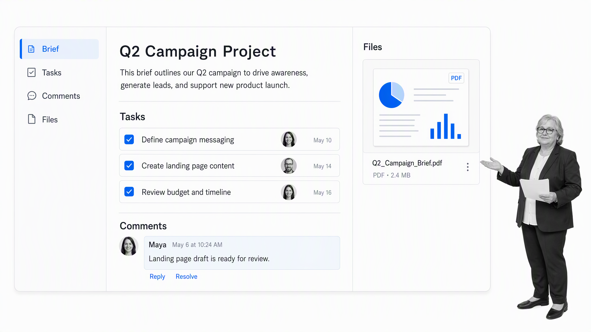 Dropbox Paper team project document with a small-business operator reviewing the work