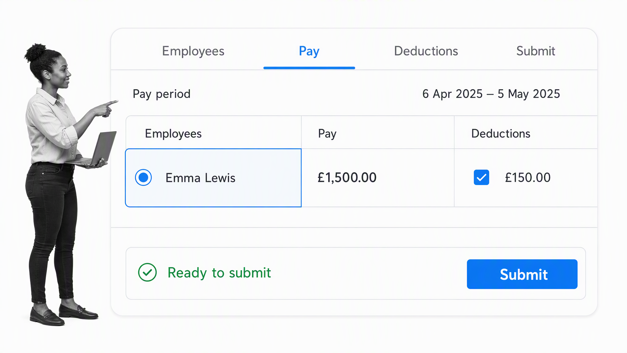 HMRC Basic PAYE Tools PAYE employee payment workspace with a small-business operator reviewing the work