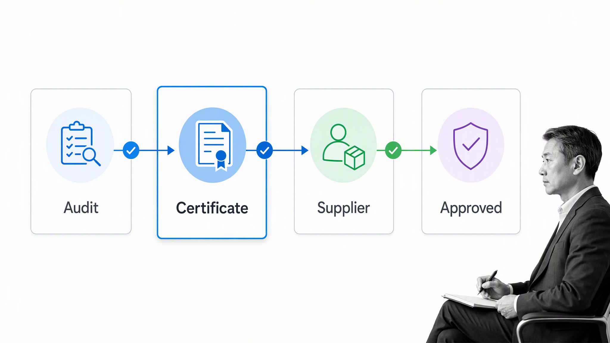 Audit, certification, supplier, and approval workflow with a food safety auditor