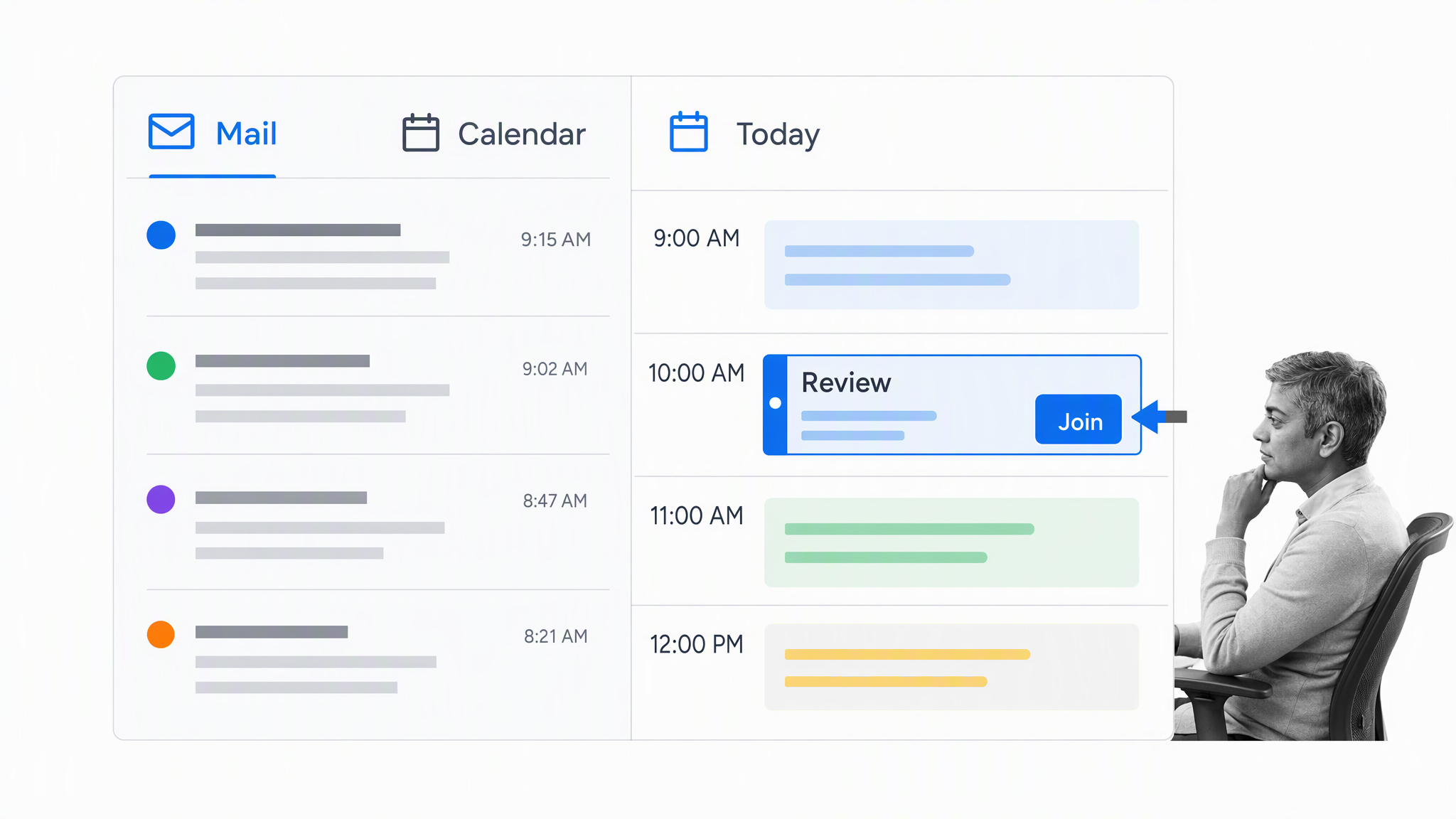 Email calendar scheduling and time blocking with an operations manager