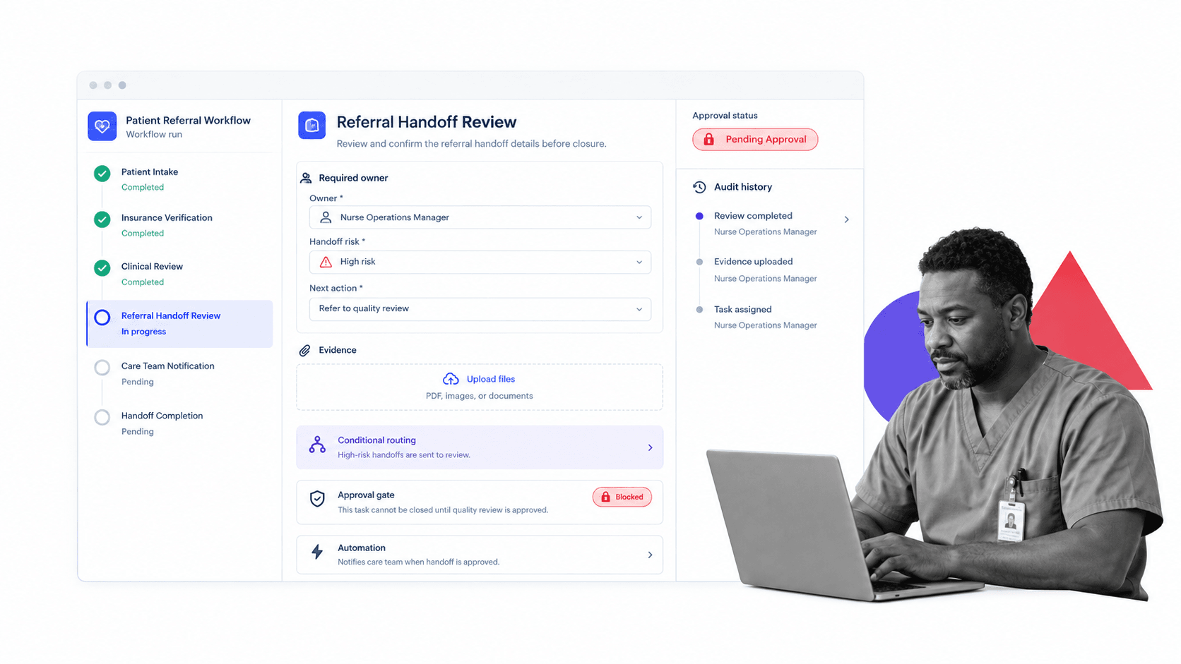 Process Street healthcare process workflow run with selected handoff review task