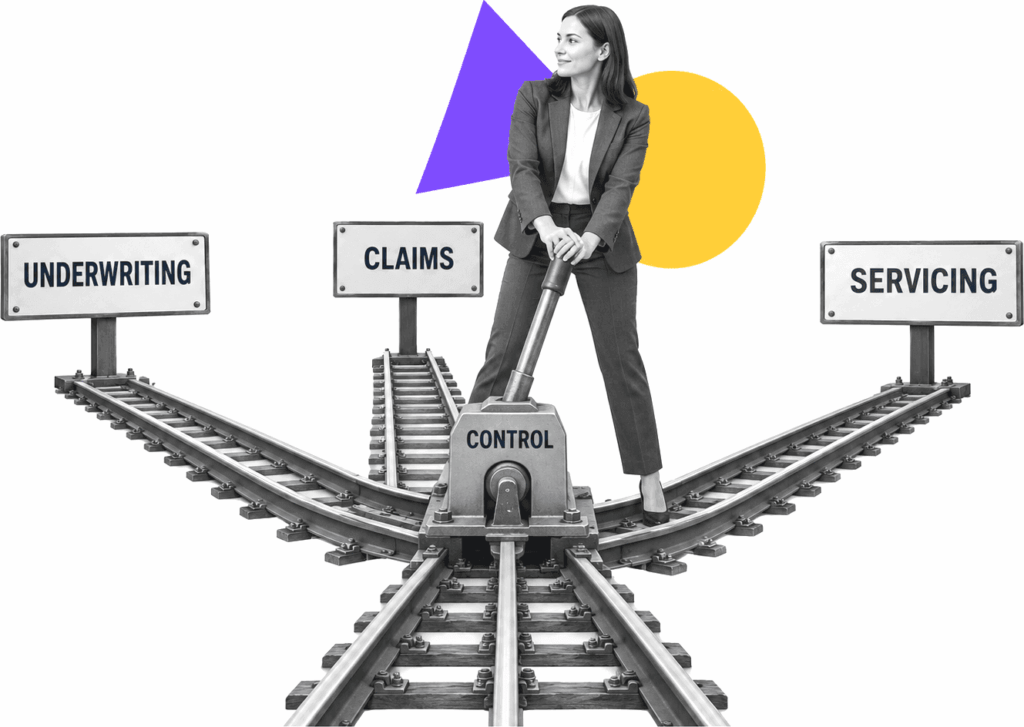 An insurance operations director routing underwriting, claims, and servicing work through one governed control point.