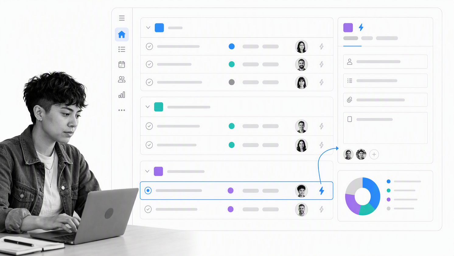 Asana workflow list showing structured intake, assigned tasks, and an automation rule