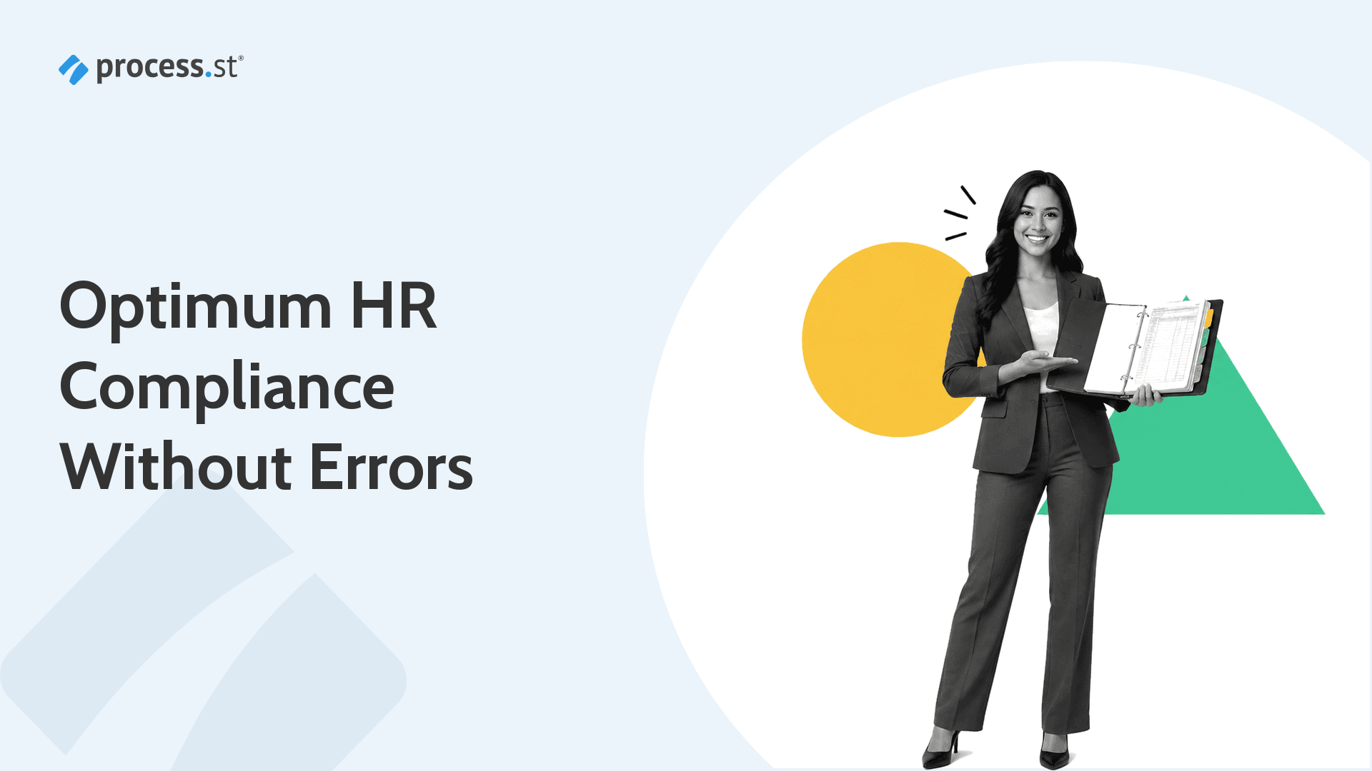 Optimum HR client services lead holding an open payroll and benefits register binder with tabbed dividers