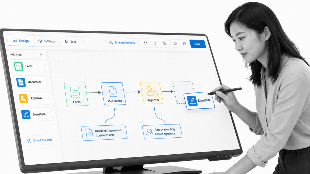Nintex workflow designer with form, document, and signature steps