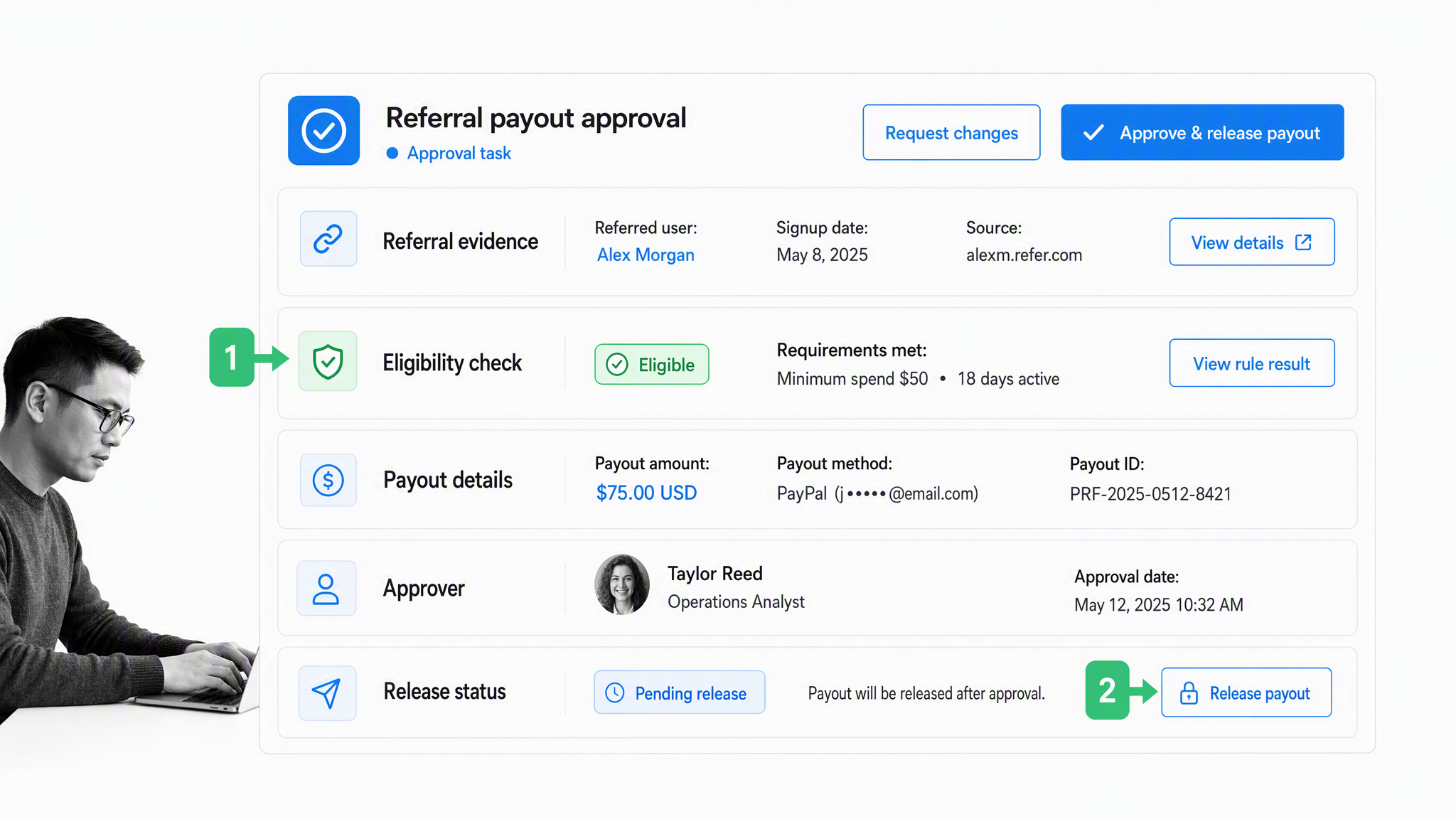 Referral program visual 25: Referral payout approval