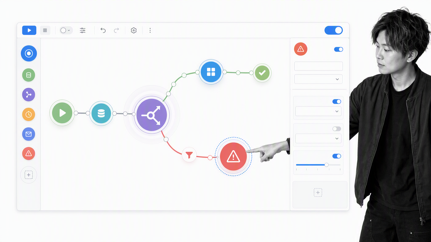 Make scenario canvas with modular steps, branching routes, and error handling