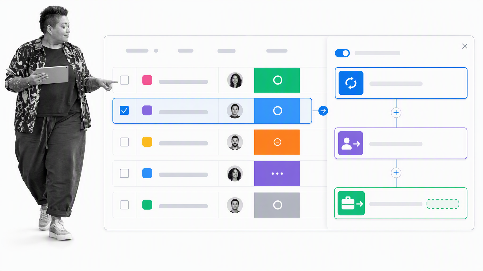 monday.com operations board with status automation and workflow handoff