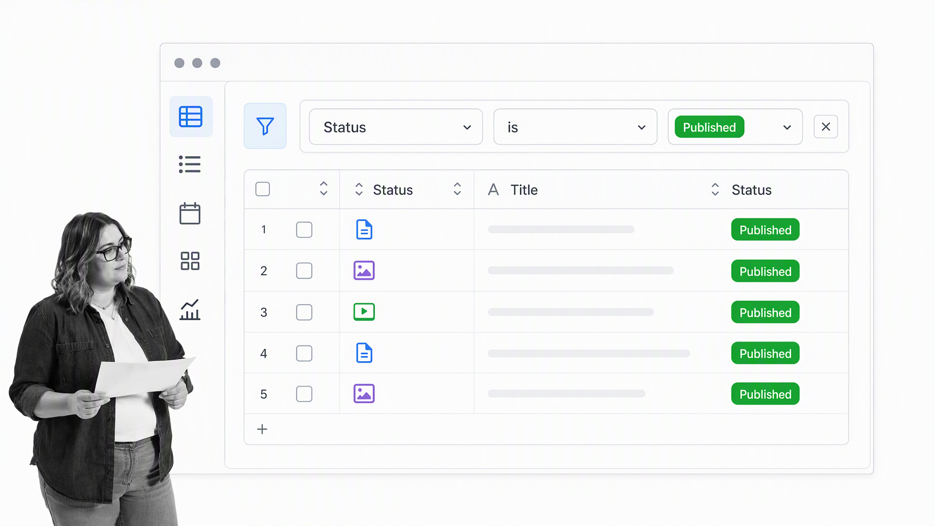 Published status filter applied to the content grid