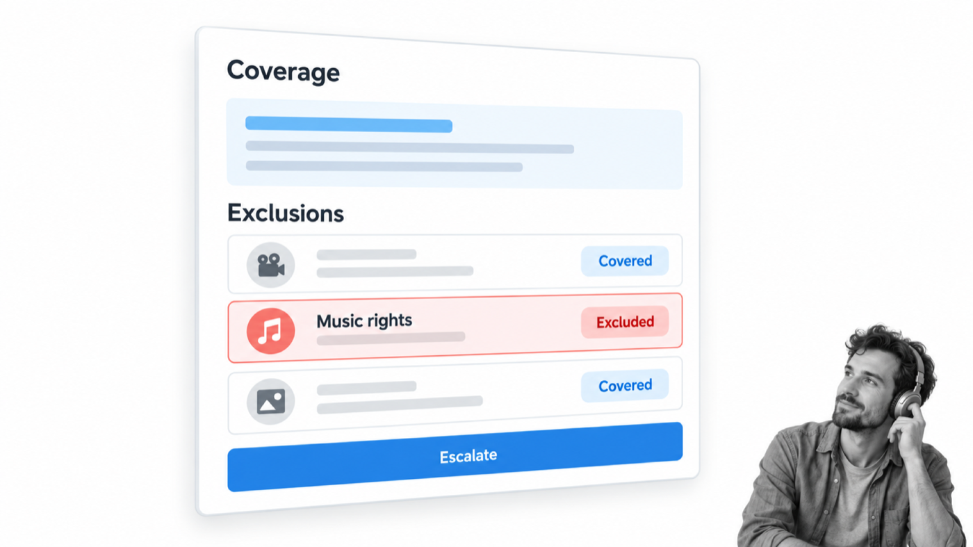 B and W rights adviser reviewing an insurance coverage exclusion for a music dispute