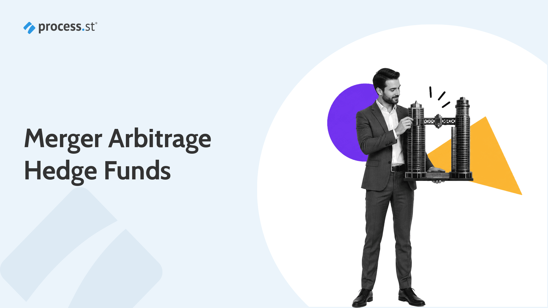 Merger arbitrage hedge funds represented by a portfolio manager adjusting a model of two companies converging through a closing bridge