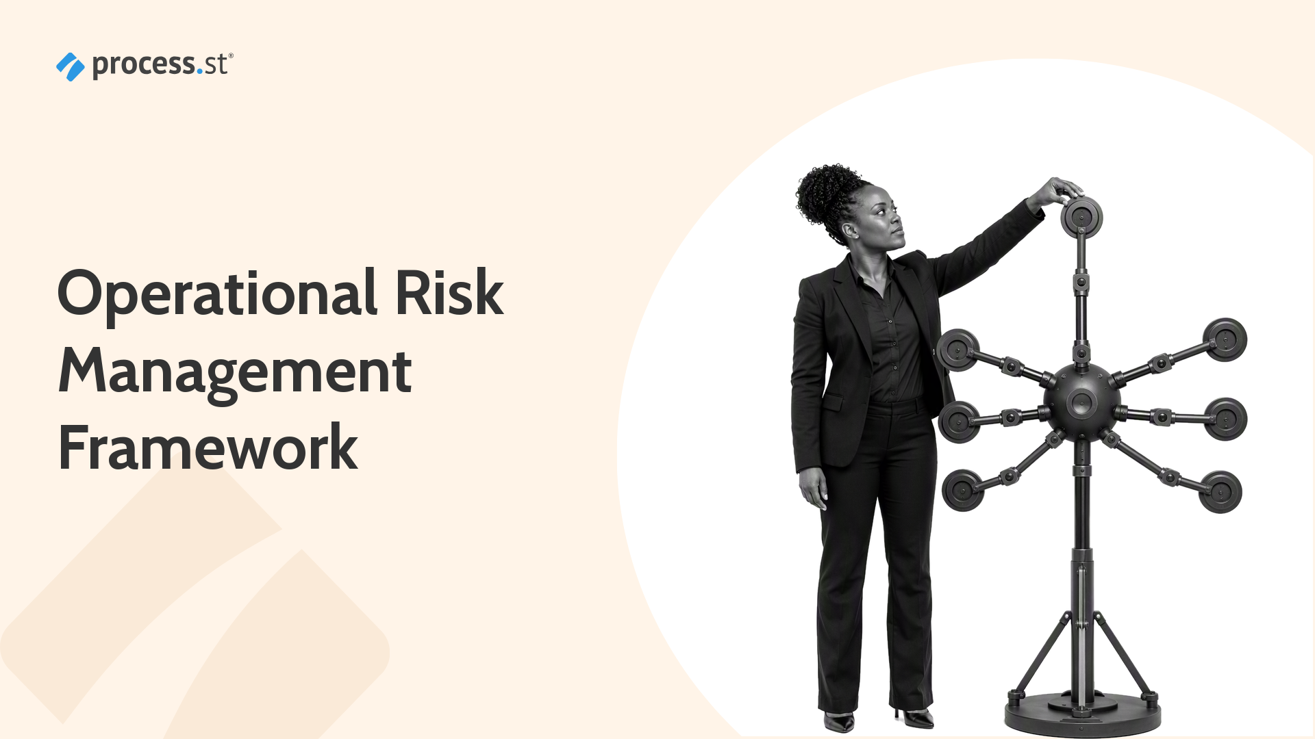Operational risk manager adjusting a mechanical bow-tie risk control model