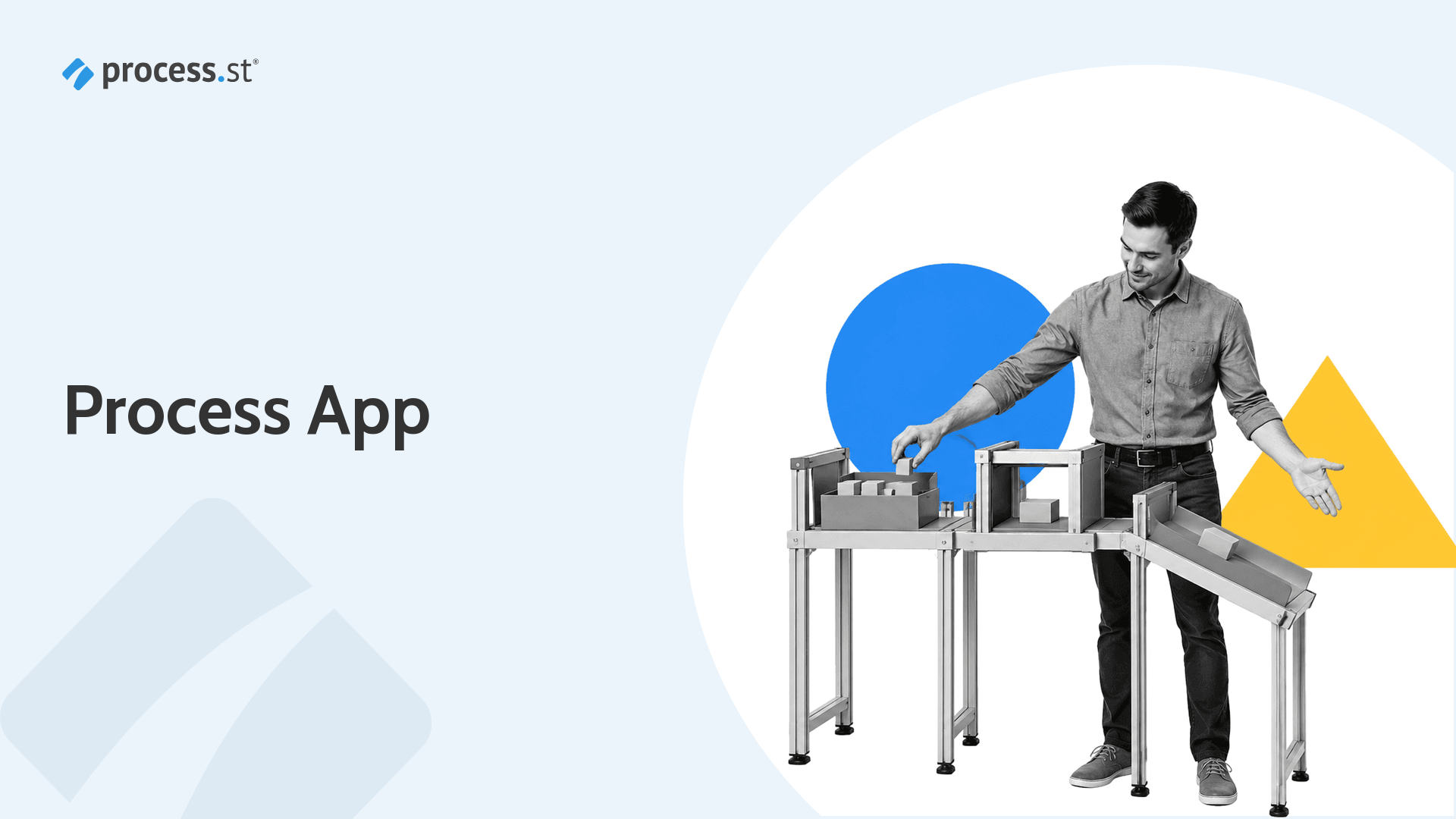 Process app guide with an operations manager adjusting a modular workflow prototype